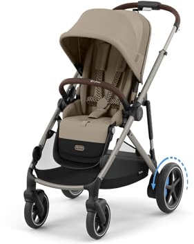CYBEX Gold Kinderwagen e-GAZELLE S, Ab Geburt bis ca. 4 Jahre, Max. 22 kg (Single-Modus) / 2x 22 kg (Duo-Modus), All-in-1-System mit E-Antrieb und 20+ Konfigurationen, Almond Beige