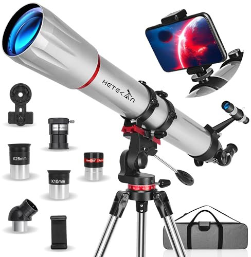 HETEKAN Teleskop, 90mm Öffnung 900mm Astronomisches Teleskop Für Erwachsene, Profi Refraktorteleskop Für Kinder Und Anfänger, 450x Vergrößerung, Mit DREI Okularen, Telefonadapter Und Tragetasche