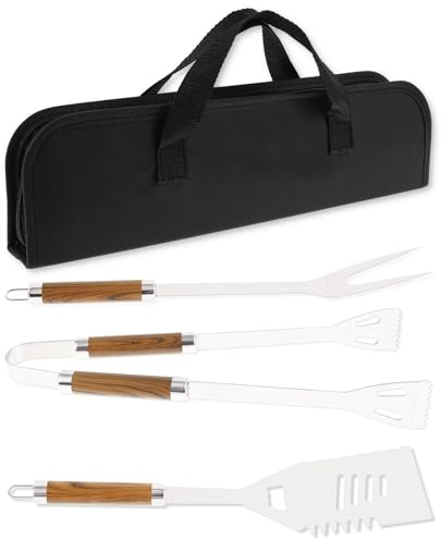 4 stycken grillbestickset med grilltång, grillspade grillgafflar, förvaringsväska, grillverktygsset med långt handtag, rostfritt stål, grillbestickset för gasgrill, picknick utomhus