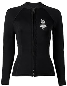 Oyolan Giacca in Neoprene da donna, 3 mm, in tessuto felpato, a maniche lunghe, con cerniera, top da snorkeling, nuoto, nero, M