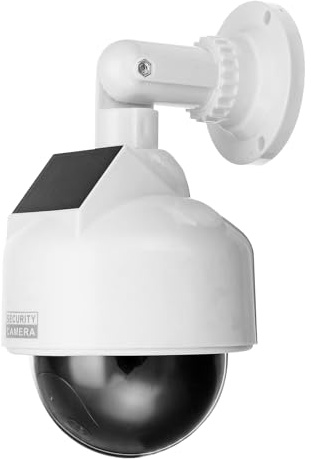 GOEDCH Dummy Speed Dome con energia solare: finta telecamera di sorveglianza con LED rosso lampeggiante, impermeabile a energia solare, per interni ed esterni