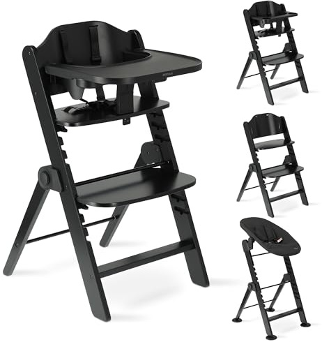 Deryan Odin Chaise Haute évolutive 3en1, Pour Bébé Ergonomique, 0 à 4 ans, Inclinable, Pliable, Avec Hauteur réglable, Repose-Pieds, Plateau Amovible, Chaise Enfant Pliable dès la Naissance, Noir