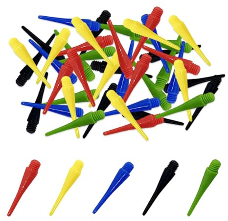 YAZWUR 50 pièces Pointes de fléchettes en plastique particulièrement robustes et durables avec filetage 2BA, embouts de fléchettes (mélange de couleurs)