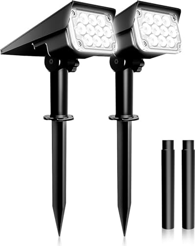 NATPOW Solar Spot Lights Outdoor Garden Cool White, Waterproof 2Pack | Auto ON/Off Graden Uplighters, Solar Powered Security Spotlight for Yard Tree Walkway Pathway Landscape