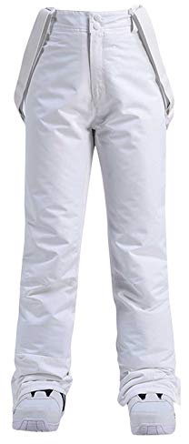 Pantaloni da Sci Donna Salopette Imbottita Impermeabile Idrorepellente Ghette Neve Integrate Ginocchio Bretelle Staccabili Regolabili Tuta Invernale Montagna Softshell Sportivi Caldi (White, M)