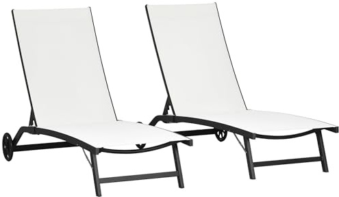 Outsunny Lot de 2 Bains de Soleil Transat Chaise Longue Inclinable Crème
