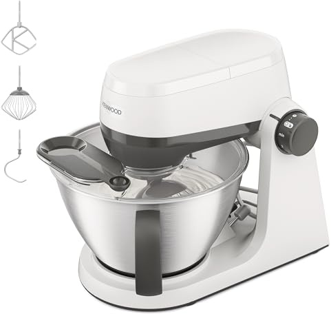 Kenwood Multi Tasker – Robot de Cocina con Cabezal Elevable, Bol 4,3L, Capacidad 1,7 kg de Masa, Amasadora y Batidora de Vaso con Conexión para Accesorios y Tapa Antisalpicaduras, Blanco (KHC30.000WH)