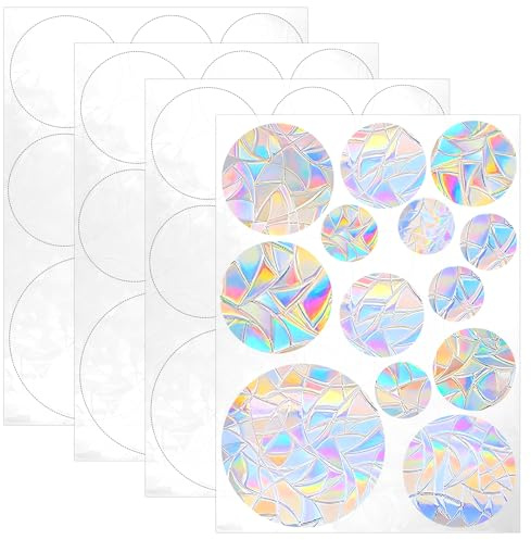 52 stycken Prisma-fönsterklistermärken, fågelskydd, 4 storlekar, solfångare, klistermärken, fönster, rund PVC, regnbåge, solfångare, klistermärken, fönster, fågelklistermärken, mot fågelslag, för