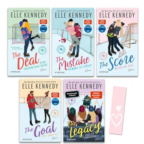 Elle Kennedy - Off-Campus Buchset Band 1-5: The Deal, The Mistake, The Score, The Goal, The Legacy - New Adult Romance Deutsch Liebesromane Set - Hockey Roman Taschenbuch mit exklusivem Lesezeichen