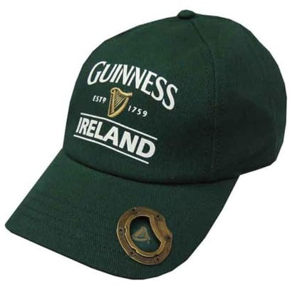 Guinness Gorra de béisbol con abridor de Botellas Integrado, Arpa Verde Botella, Verde, Talla única