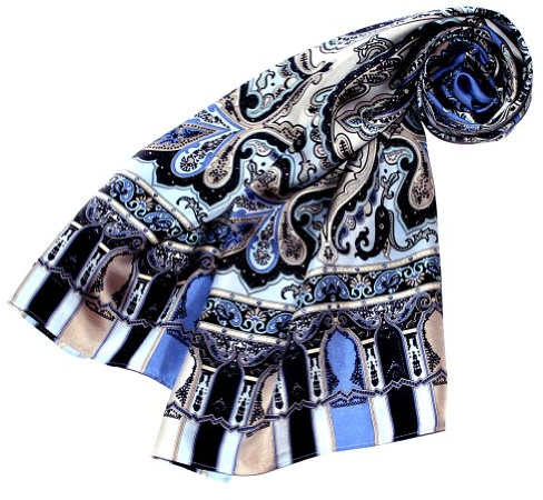 Lorenzo Cana dam sidenscarf paisley mönster halsduk av 100 % siden 50 cm x 165 cm damduk 89070, blå, 50 cm x 165 cm