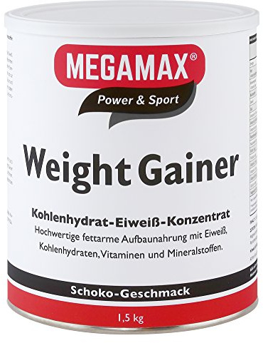 Megamax Weight Gainer Schoko 1,5 kg - Dein Mass Gainer zur Zubereitung eines fettarmen Kohlenhydrat-Eiweiß-Getränkes für Muskelmasse u. Gewichtszunahme Ideal zur Kräftigung und bei Untergewicht