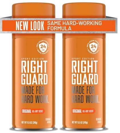 Right Guard Sport Original Scent Deodorant Spray - Aluminum Free Spray Deodorant for Men, 24-Hour Odor Protection, Anti-Stain, & Long-Lasting, 8.5 oz (2 Pack)