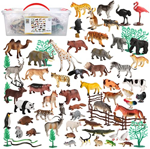100Piece Set of Animals Figures & Accessories in Storage Container