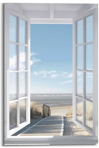 REINDERS Wandbild, Fenster zur Nordsee, Schlafzimmer, Bilder, Wanddeko, Room Decor, Holz, Blau, 90x60cm