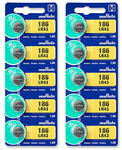 Murata LR43 Battery AG12 386A 1.55V Alkaline Button Cell (10 Batteries)