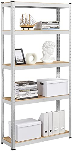 Yaheetech Industrial 5-Tier Adjustable Storage Shelving Silver 90×30×180cm | Multipurpose metal shelving unit for garage, warehouse, kitchen & living room, assembly gloves included for easy setup