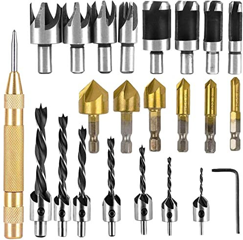 Kegelbohrer aus HSS-Stahl für Bohrer, Senker für Metall, Holz, Titan, beschichtet 90 ° mit Sechskant-Schaft, eine L-Form Schlüssel 23 Stück