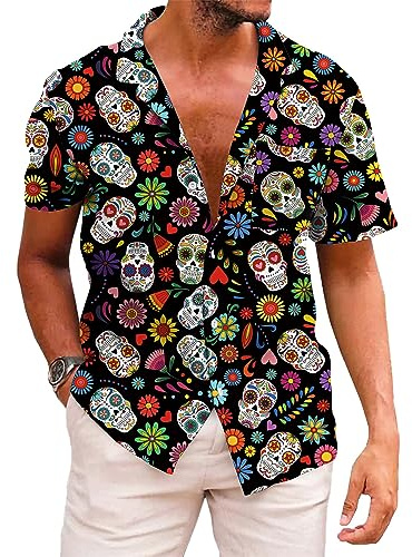 KYKU Crâne Chemise à Bouton Bas Homme
