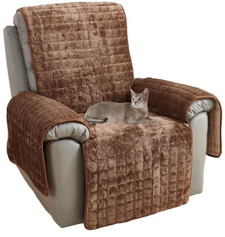 NUODWELL Recliner Chair Cover, Plush Non Slip Armchair Cover, Super Soft Washable Sofa Slipcover Furniture Protector Cover for Kids and Pets (Coffee, 53 * 190CM)