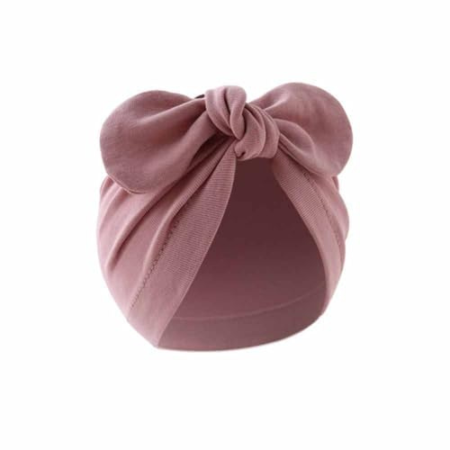 Yurosiay Gorro de turbante para recién nacido, bonito gorro de turbante con lazo, suave y elástico, de algodón, para bebés de 0 a 12 meses, gorro con nudos, 17 x 17 cm, gris, Rosa 1#, Talla única