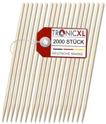 TronicXL 2000 brochetas de bambú de 50 cm x 6 mm, XL, brochetas de madera de bambú