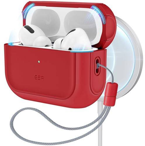 ESR for AirPods Pro 2 Case, Compatible with Airpods Pro Case 2nd / 1st Generation (2023/2022/2019), Compatible with MagSafe, Full Drop Protection Cover with Lanyard, Red