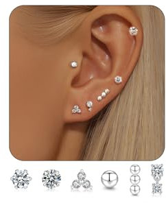 Senteria Ohrstecker Silber 925 für Damen Kleine Ohrstecker Silber Set Hypoallergen Kleine Silber Zirkonia Ohrringe Silber 925 Stecker für Mehrere Piercings 6 Paar