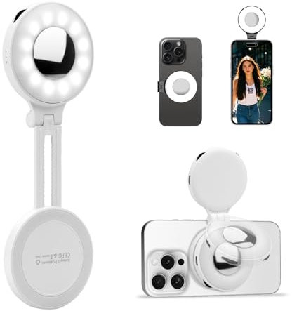 Flymile Magnetic Selfie Light for iPhone, LED Fill Ring Light for MagSafe with Adjustable, Compatible with Smartphone, for Selfies/Photography/TikTok/Video Conference, Portable & Rechargeable, White