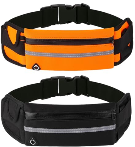 2 Pezzi Marsupio Running Donna Marsupio corsa running Uomo Cintura da Corsa per Cellulare per Escursioni Fitness Viaggi Corsa(Nero e arancione）