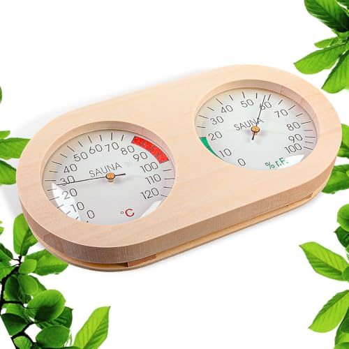 Bastu-termometer hygrometer, bastuhygrometer trä, bastumätare, träbastu, termohygrometer med termometer hygrometer, exakt bastu ångbad termometer hygrometer, för yogarrum, badrum
