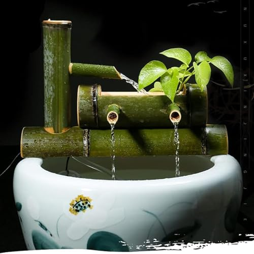 Fontana d'acqua fatta a mano in bambù con pompa, decorazione per esterni Zen Feng Shui, cascata circolante indipendente per giardino, patio, stagno, balcone, ornamento per acquari