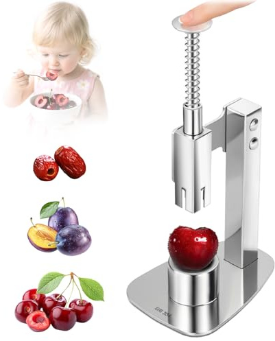 Kirschentkerner Pflaumenentsteiner, Kirschkernentferner Edelstahl für Schnelles Entkernen, Entkerner Kombi für Kirschen, Pflaumen, Oliven, Datteln