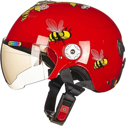 Casco Infantil de Moto, Ligero y Abierto, Tipo Medio Casco, para niños y niñas de 3 a 16 años, con Visera Solar. Casco para ciclomotor, Apto para Todo Tipo de Clima. G,50-56CM