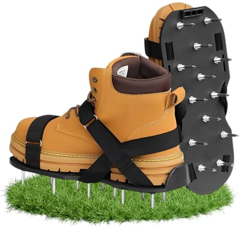 Hoadyush Escarificador Cesped – Zapatos Aireador Cesped con Correa Ajustable, Talla Universal para Todos Los Zapatos, Escarificador con Clavos