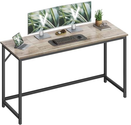 VASAGLE Computer Desk, Office Desk, 140 x 50 x 76 cm | For Study, Bedroom, Living Room, Heather Greige and Matte Black, BARNET Collection LWD043B02