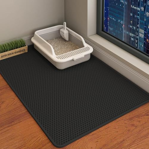 ERHAOG Tapis Litiere Chat -Tapis de LitièRe pour Chat - Eva Tapis ImperméAble à Double Couche Contrôle Litière, Tapis Litiere pour Bac à LitièRe Chat et Toilette (Noir, 120 x 70 cm)