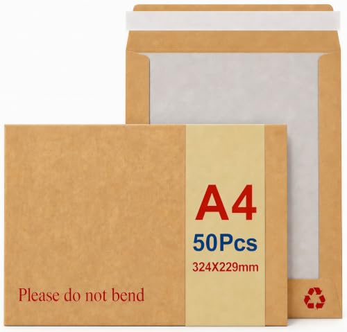Sobres Rígidos A4 C4 50 uds No Doblar 229x324 mm STRBOXONG | Kraft marrón 120 gsm, respaldo 400 gsm y cierre peel & seal para oficina, arte, contratos y envíos diarios