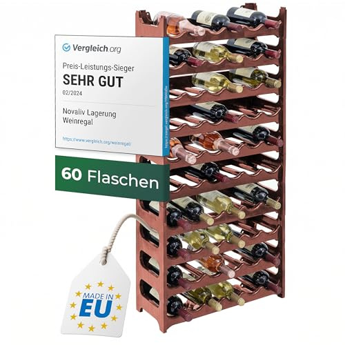 Novaliv Braunes, Modulares Flaschenregal für 60 Weinflaschen - Stapelbar, Erweiterbar, Robust - Ideal für Weinlagerung in Keller, Gastronomie & Zuhause, Getränkeschrank, Weinregal stapelbar