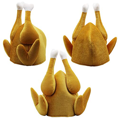 yosager 3 Pack Men's Roasted Turkey Hat, Thanksgiving Halloween Turkey Costume Funny Hat for Christmas Holiday Party Favors Party Supplies