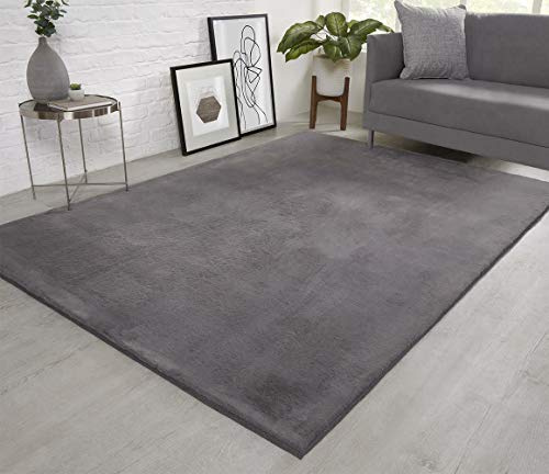 viceroy bedding NATURAL FAUX RABBIT FUR Rug Ultra Soft Plush Extra Large Animal Rugs Living Room Wool Shaggy Fluffy 26mm Thick Pile Height Modern Area Rugs - (Grey, 200cm x 290cm (6.6ft x 9.5ft))