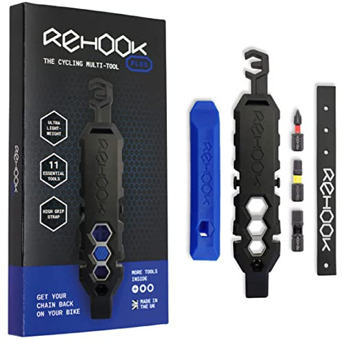 Rehook Plus - Das ultimative leichte Multitool für Radfahrer. Beinhaltet Reifenheber, Speichenschlüssel, Kettenwerkzeug, Schraubenschlüssel, Sechskant und Schraubendreher