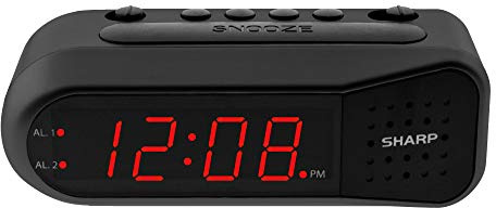 Sharp Easy-Set Digital Alarm Clock for Bedroom – Large Red LED Display, Ascending Loud Alarm for Heavy Sleepers, Dual Alarm Weekday/Weekend, Simple Operation, Snooze, Battery Backup