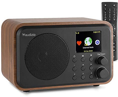 Internet radio met wifi en Bluetooth - Audizio Venice retro radio met wekkerradio en accu - Hout (102222)