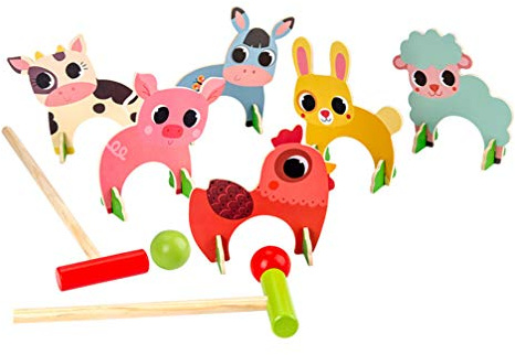 TOYANDONA Kids Croquet Set, Cartoon Wooden Animal Croquet Set Funny Lawn Games for Boys Girls