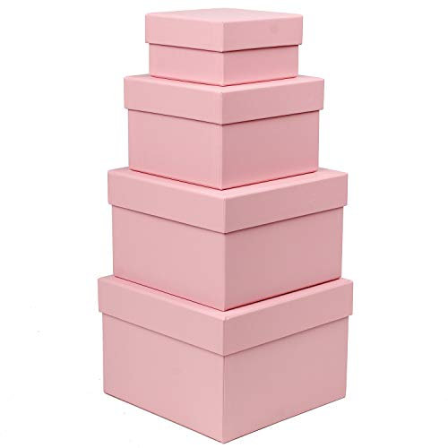 Briful Gift Box with Lid Square Paper Jewelry Gift Boxes Small Storage Box, Set of 4 Assorted Sizes, Suitable for Gifts, Bridesmaids, Crafting, Toys, Gift Packaging Box - Pink