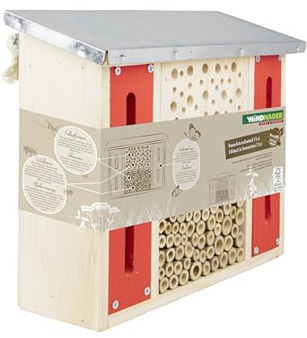 Windhager Hotel de Insectos Flat - Madera y bambú - Hotel de Abejas, casa de Insectos - casa de Insectos para Abejas, Mariquitas y Mariposas - Hotel de Abejas para Colgar