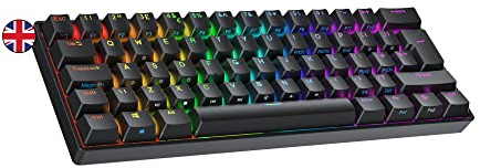 Ranked S60 Supernova 60% | Hot Swappable Mechanical Gaming Keyboard | 62 Keys Multi Color RGB LED Backlit for PC/Mac Gamer | ISO UK Layout (Black, Gateron Optical Red)