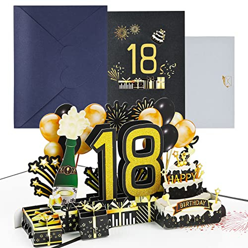 joyoldelf Tarjeta Felicitacion 18 Cumpleaños Pop Up - Tarjetas Cumpleaño Personalizada 3D, Regalos Divertidos Hombre NiñA, Incluye Sobre, Ideal Para Padre, Madre, Amigo, Novio, Novia