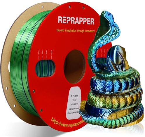 Reprapper PLA Filament 1.75mm 1KG – Blue/Green/Gold Tri Colour Silk PLA Filament, Multicolour Filament for 3D Printing, High Glossy & Easy to Print